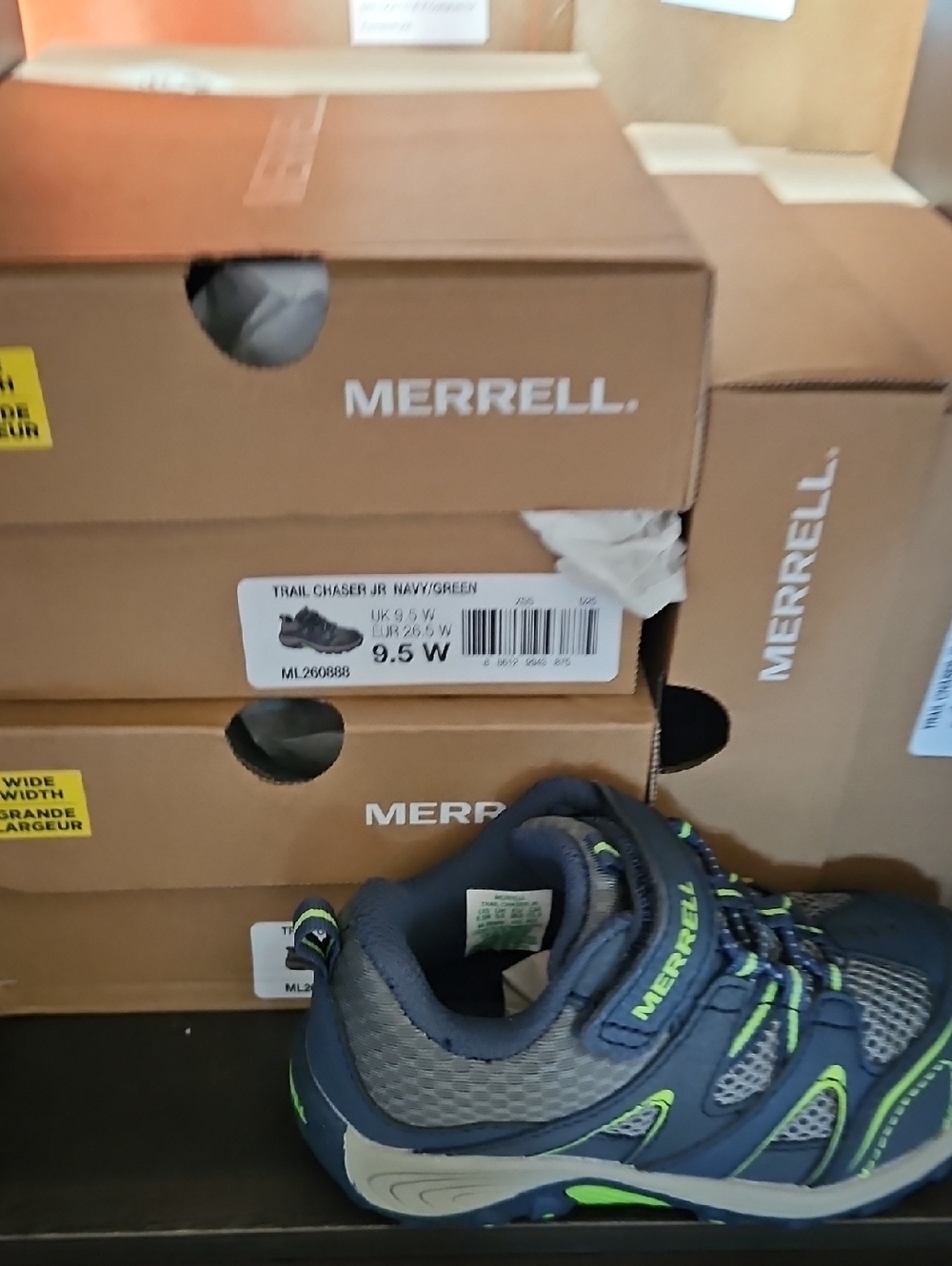 Merrell Kids Navy and Lime Trail Chaser 9.5 Wide Sneaker - Picture 4 of 4